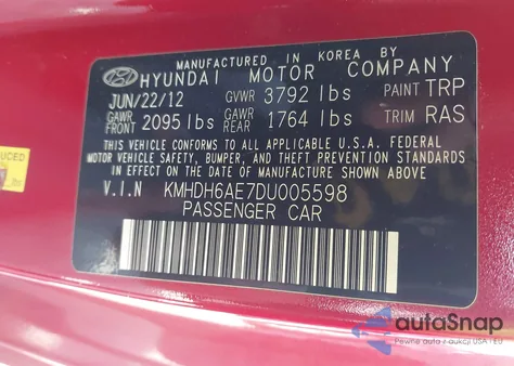 2013 Hyundai Elantra Gs из США, поврежденный, VIN KMHDH6AE7DU005598